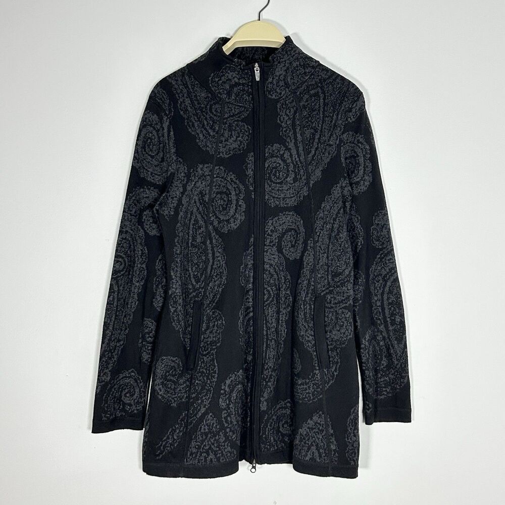 Paisley Jacket Tapestry Boho Art to Wear Lightweight Jacket Zip Front Black Grey